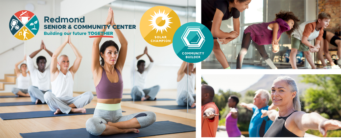 three images of groups of people exercising